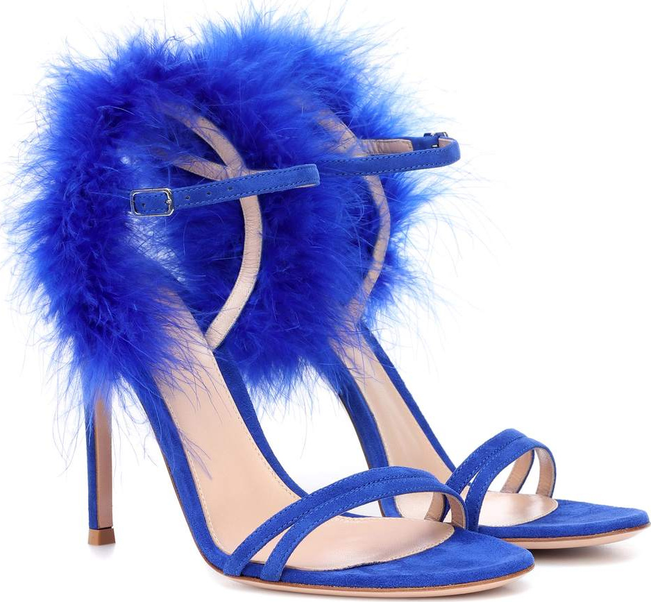 Gianvito Rossi Thais feather-trimmed suede sandals
