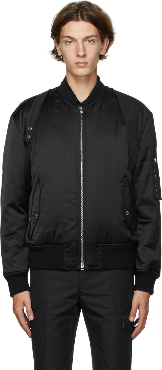 Alexander McQueen - Black Light Satin Harness Bomber Jacket