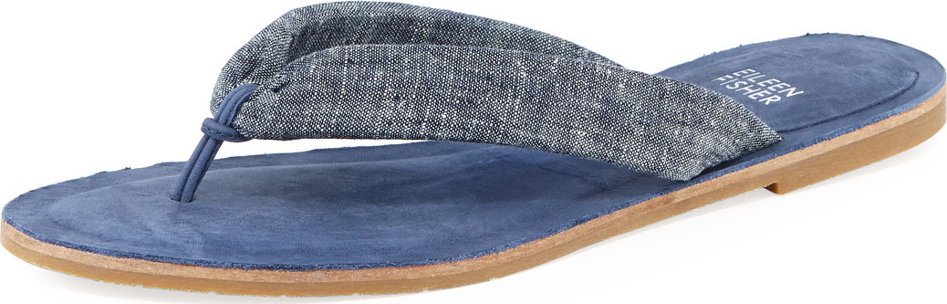 Eileen Fisher Flue Flat Chambray Thong Sandal