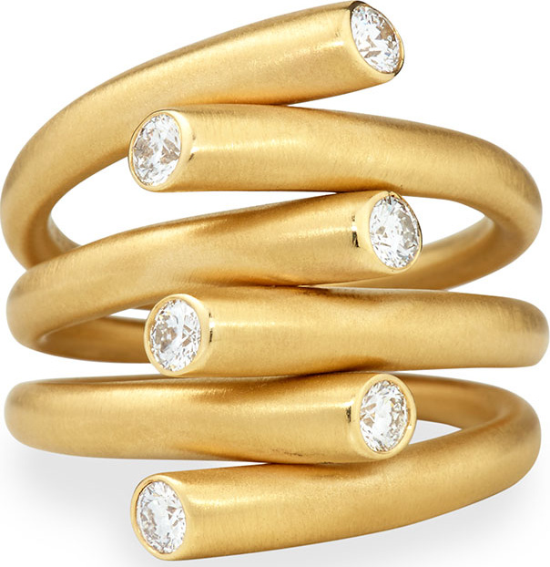 Carelle 18k Multi-Row Ring with Diamonds, Size 6.5