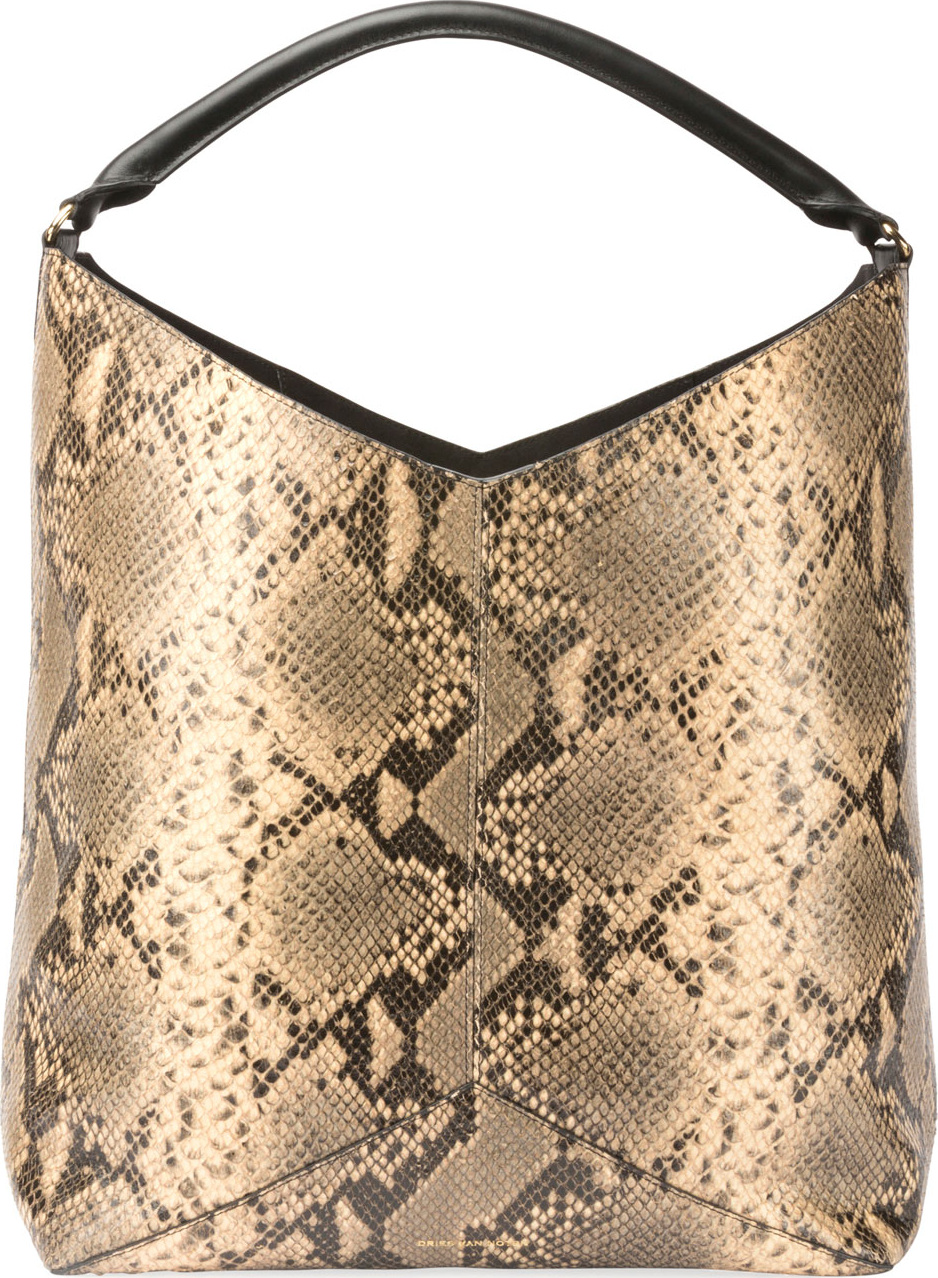 Dries Van Noten Snake-Embossed Leather Hobo Tote Bag