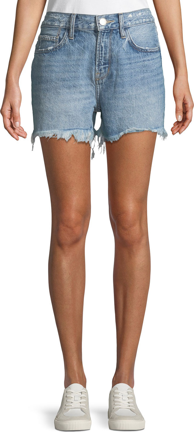 Current/Elliott The His "Yours/Mine" Back-Graphic Cutoff Denim Shorts