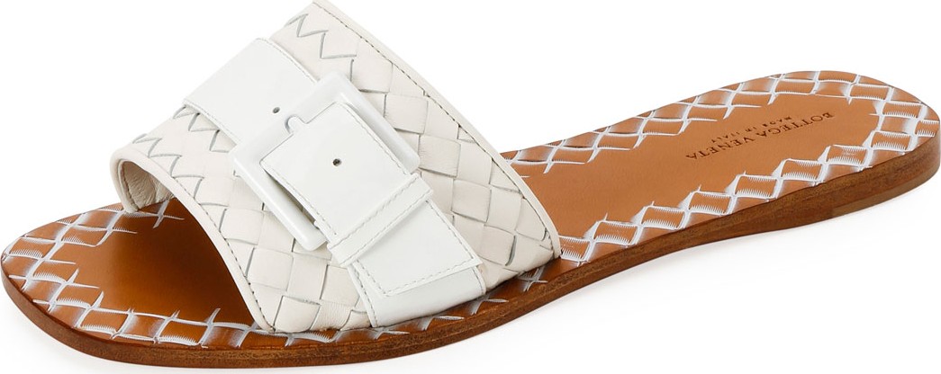 Bottega Veneta Flat Intrecciato Leather Slide Sandals