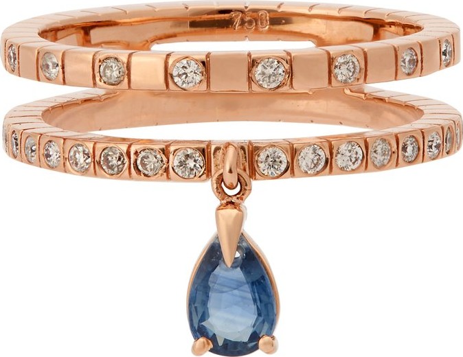 Diane Kordas Double Band 18kt gold, diamond & sapphire ring