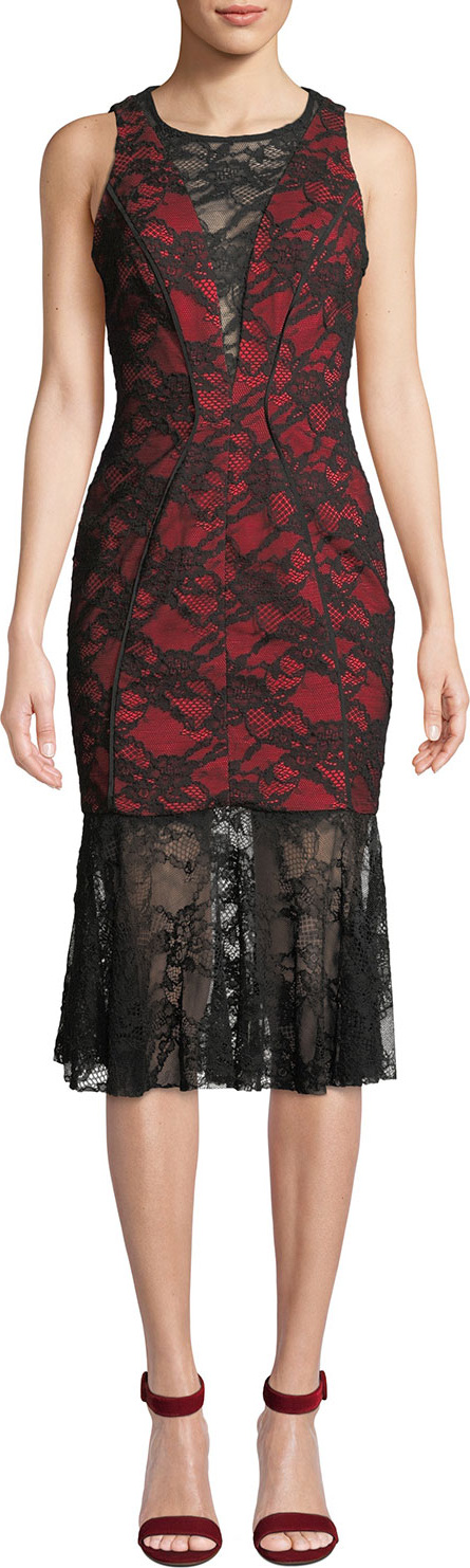 MILLY Lillian Italian Stretch Lace Midi Dress