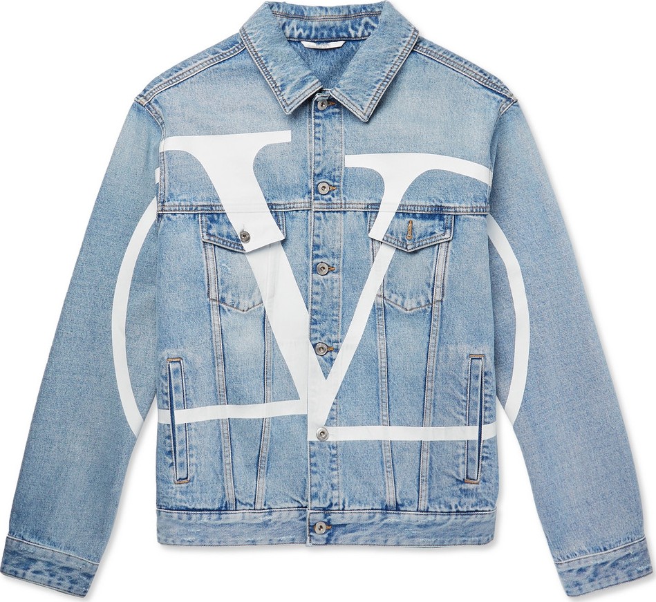 Valentino Distressed Logo-Print Denim Jacket