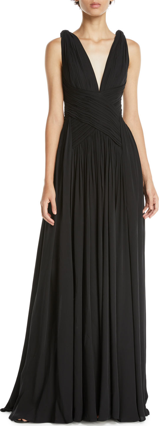 Zuhair Murad V-Neck Sleeveless Draped Silk Georgette Evening Gown