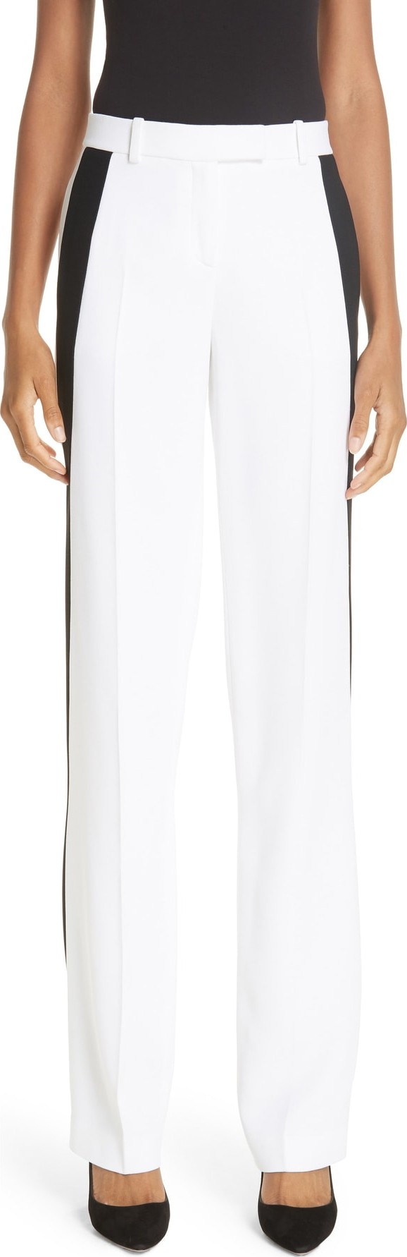 Michael Kors Side Stripe Double Crepe Sable Straight Leg Trousers