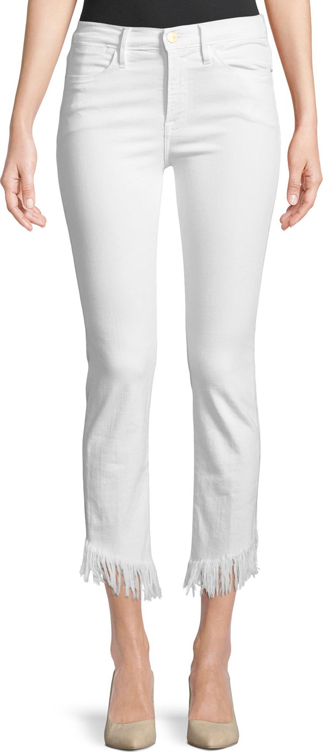 FRAME DENIM Le High Skinny Jeans w/ Shredded Raw Hem