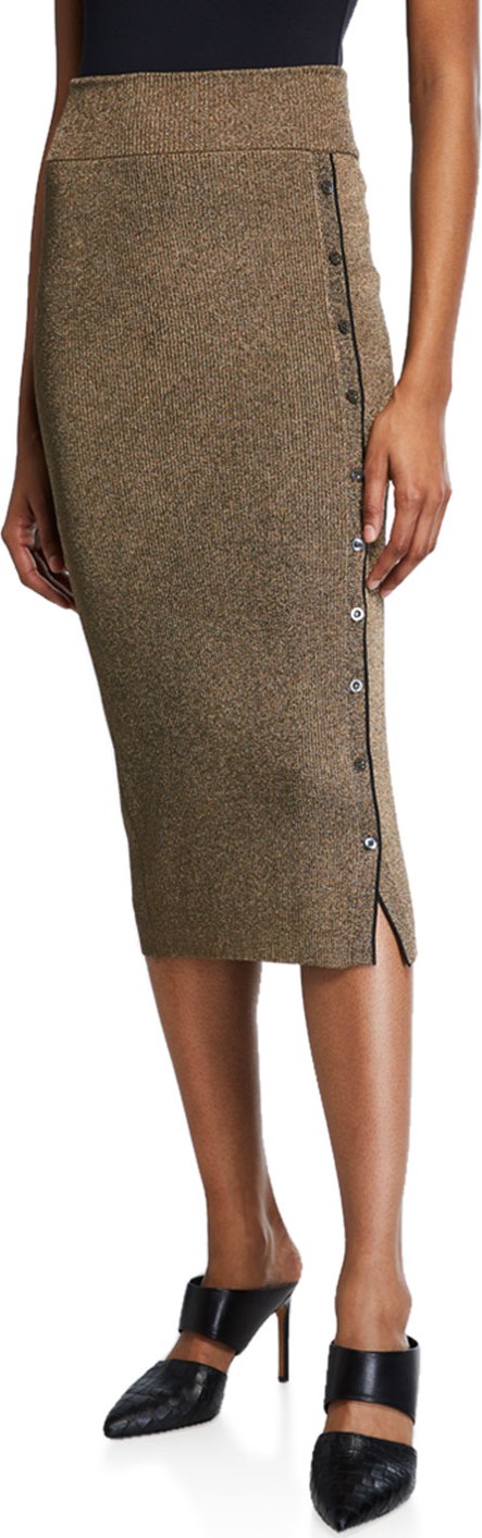 Jonathan Simkhai Metallic Rib Button-Front Midi Skirt