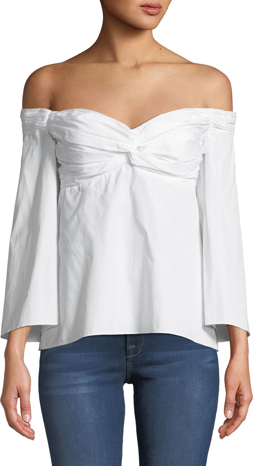 A.L.C. Auster Ruched Off-the-Shoulder Poplin Top