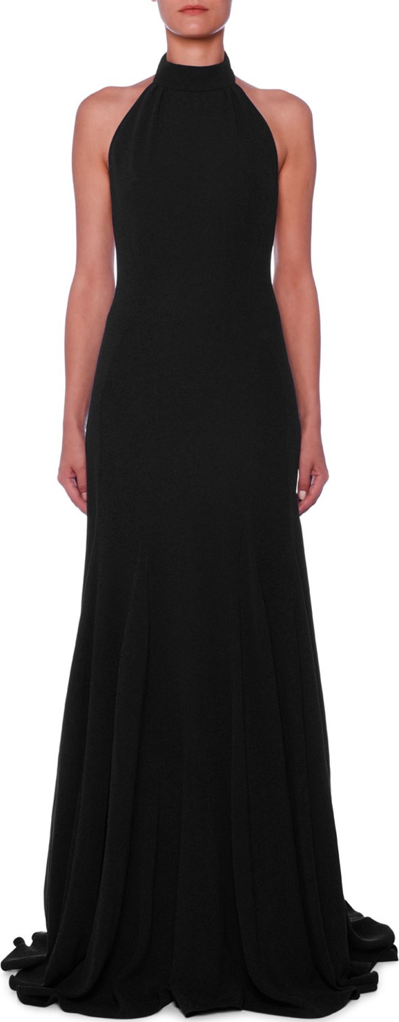 Stella McCartney Halter Open-Back A-Line Stretch-Cady Evening Gown