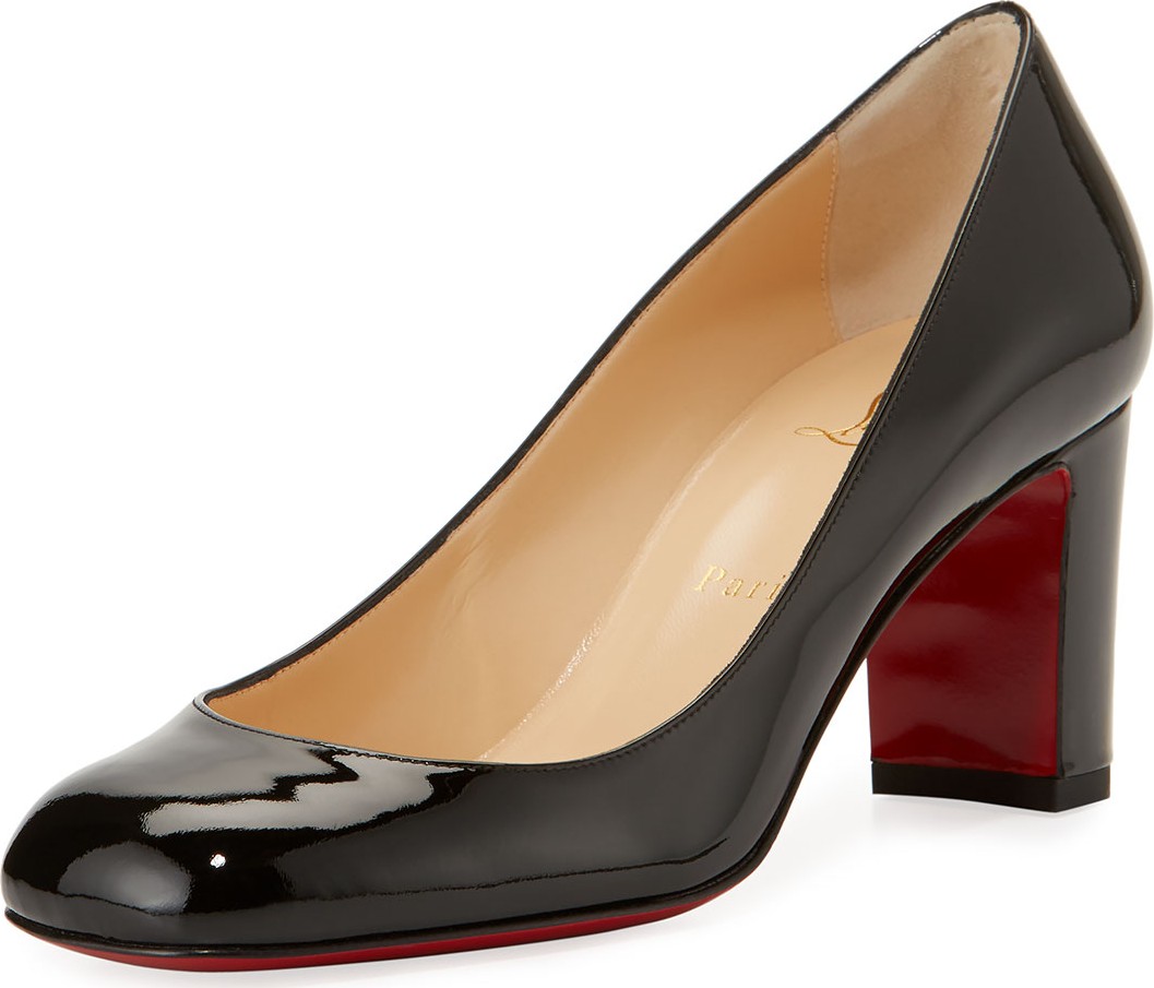 Christian Louboutin Cadrilla Patent Block-Heel Red Sole Pump
