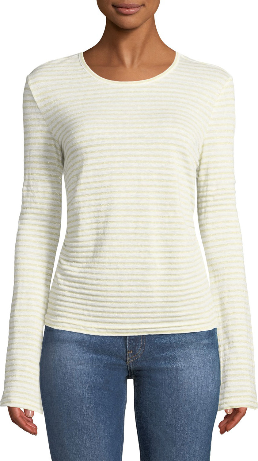 FRAME DENIM Striped Bell-Sleeve Linen Tee