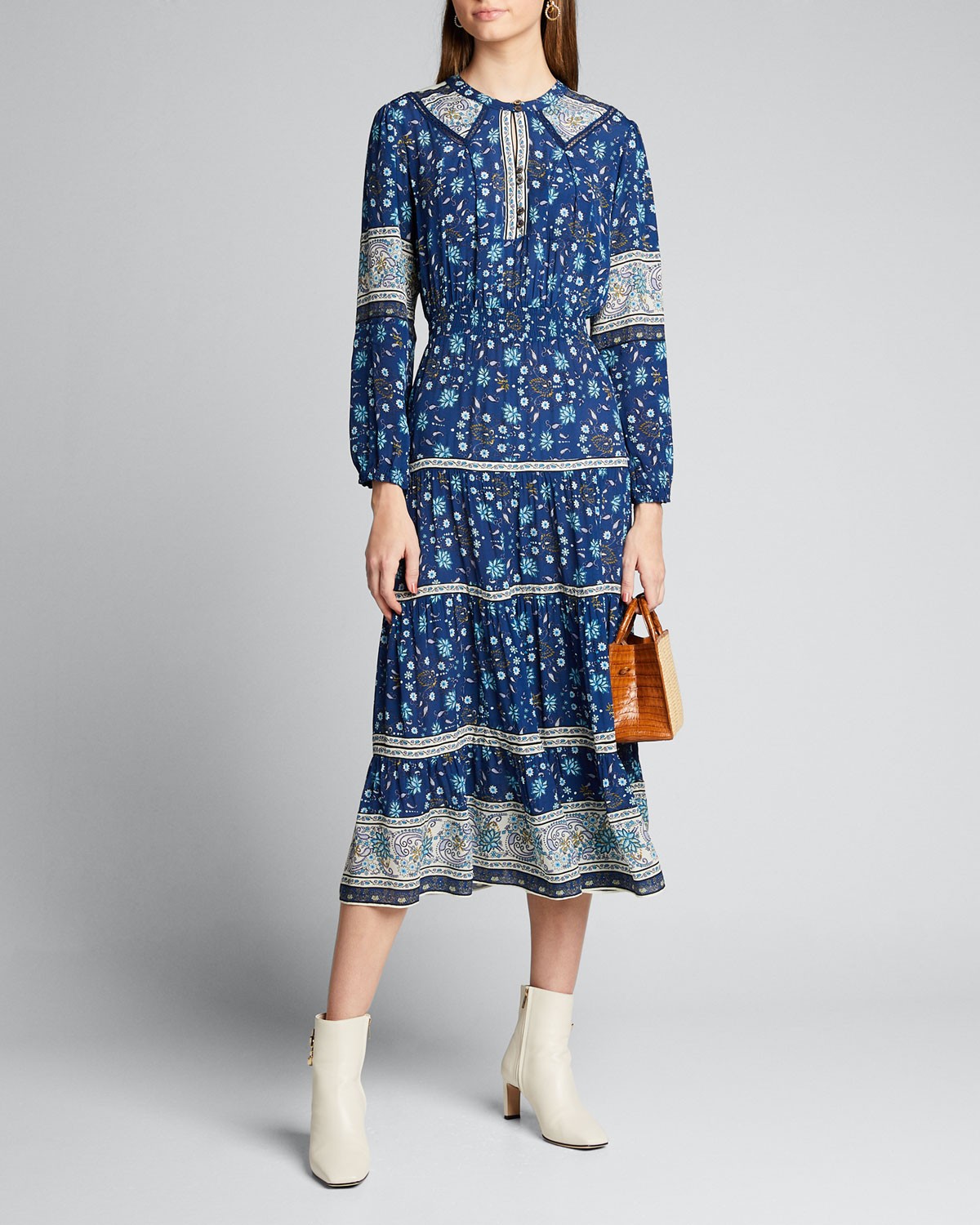 SEA Penelope Long-Sleeve Midi Dress