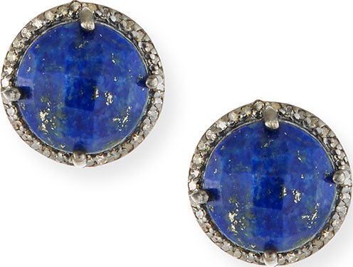 Margo Morrison Faceted Stone & Diamond Button Stud Earrings