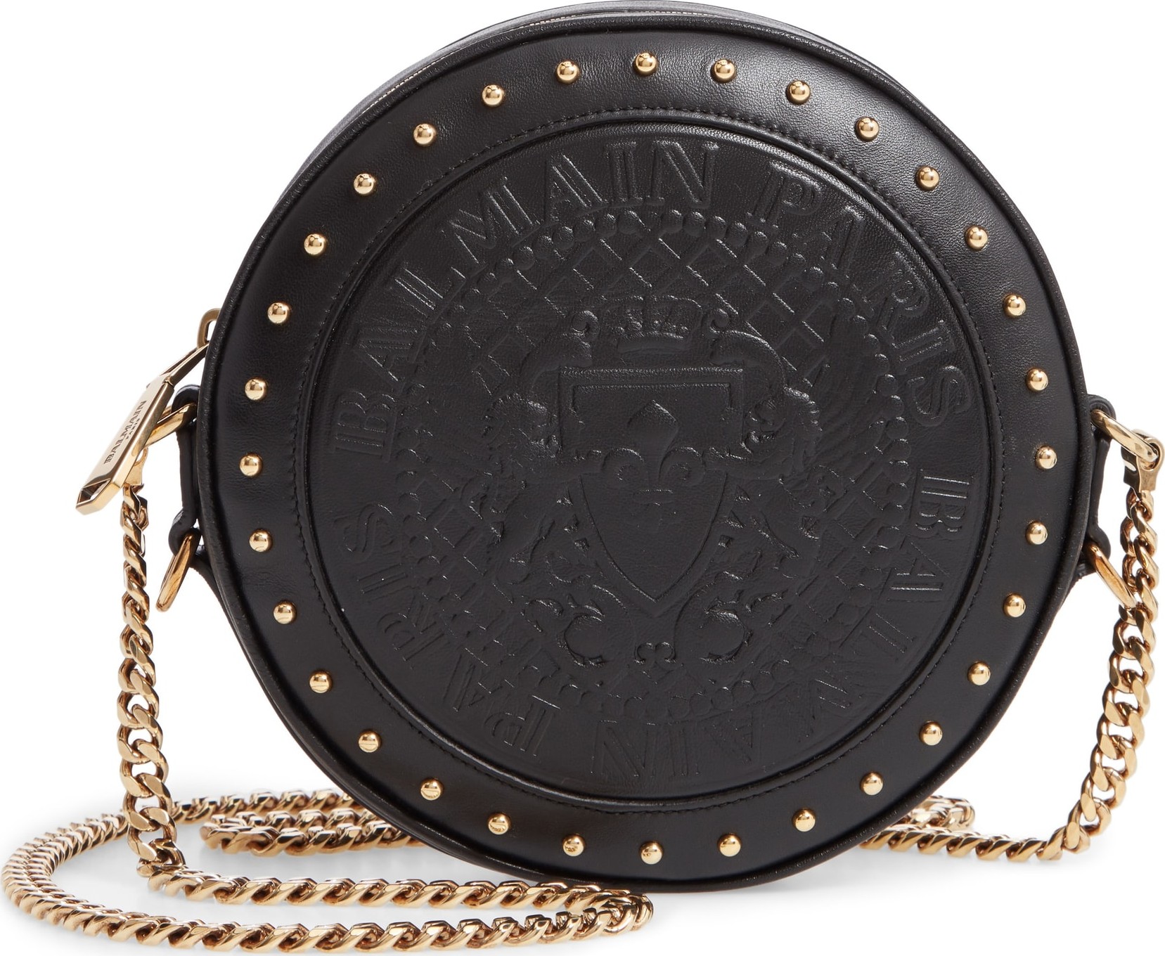 Balmain Disco Embossed Lambskin Leather Crossbody Bag