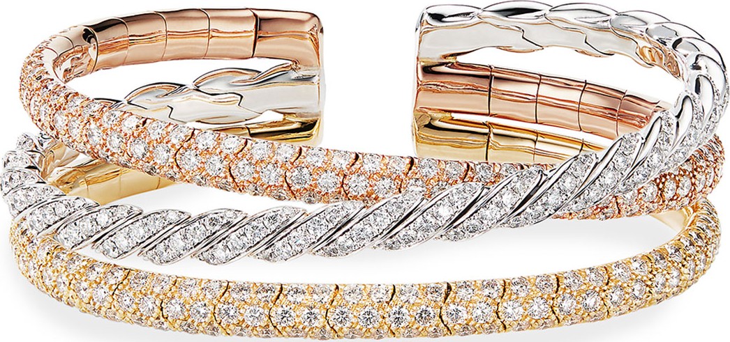 David Yurman Pave Flex 18k Tricolor Diamond Bracelet, Size L