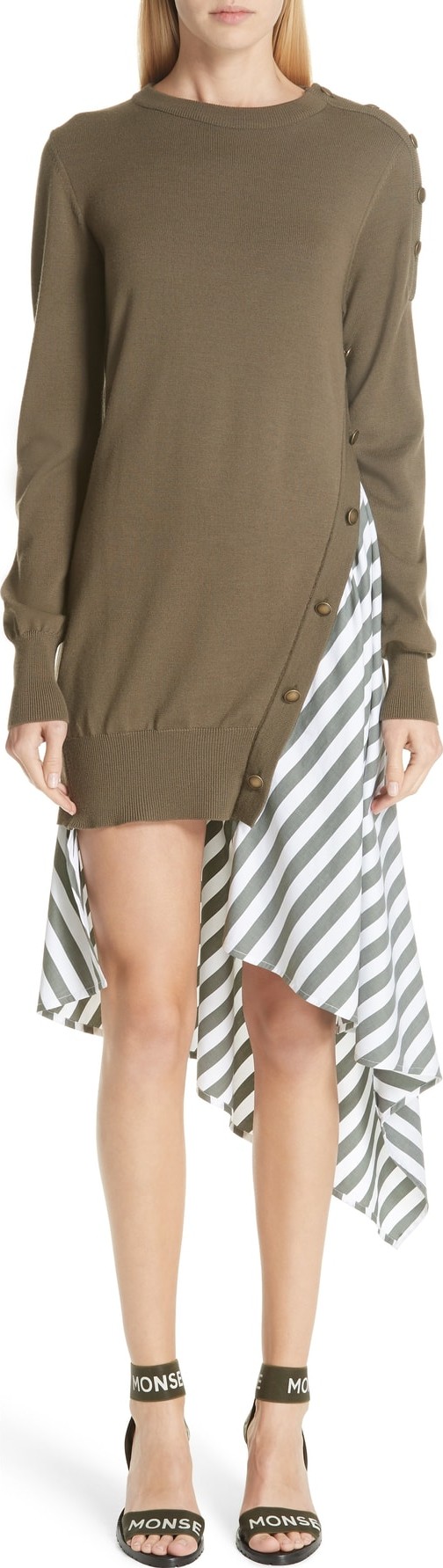 Monse Knit & Stripe Poplin Asymmetrical Dress