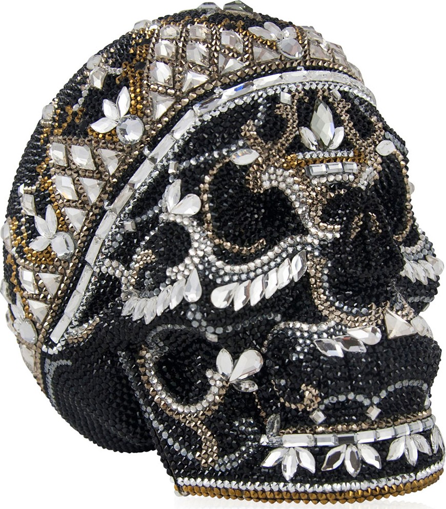 Judith Leiber Skull Bela Lugosi Crystal Evening Clutch Bag, Silver Jet/Multi