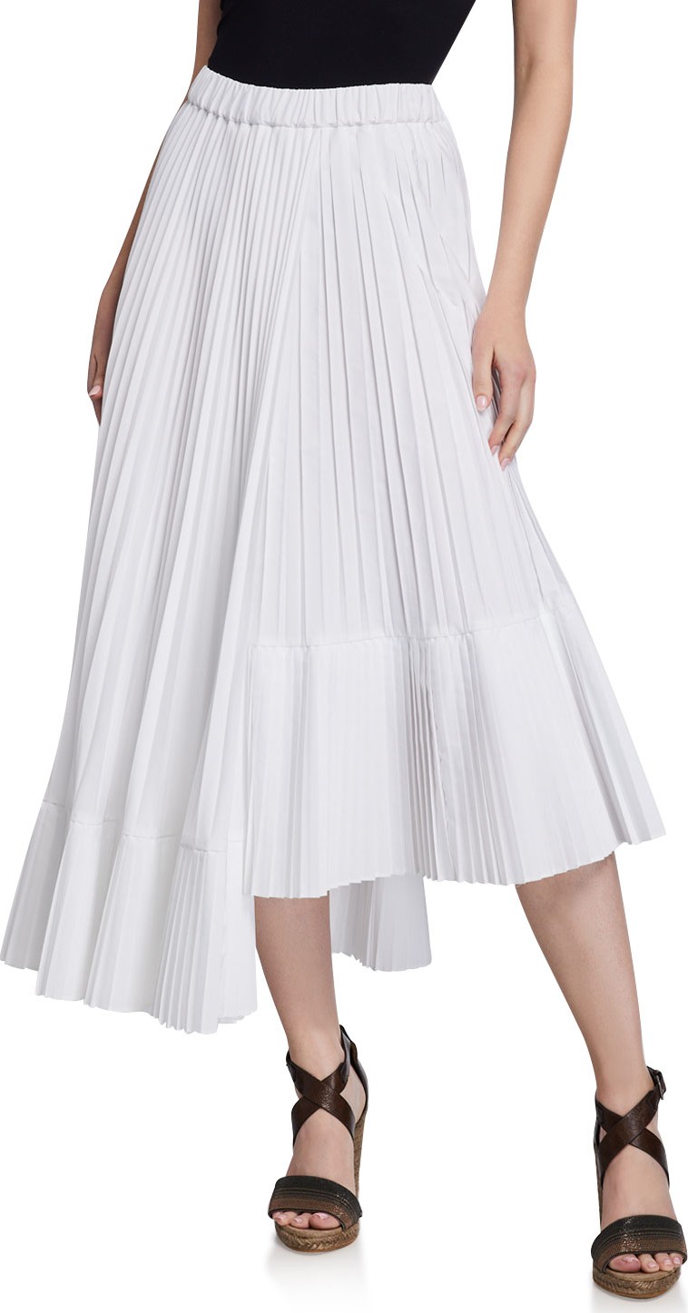 Brunello Cucinelli Cotton Faux Wrap Pleated Midi Skirt