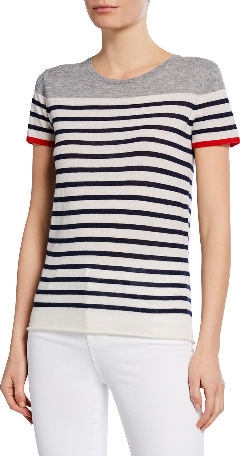 Majestic Striped Short-Sleeve Cashmere Tee