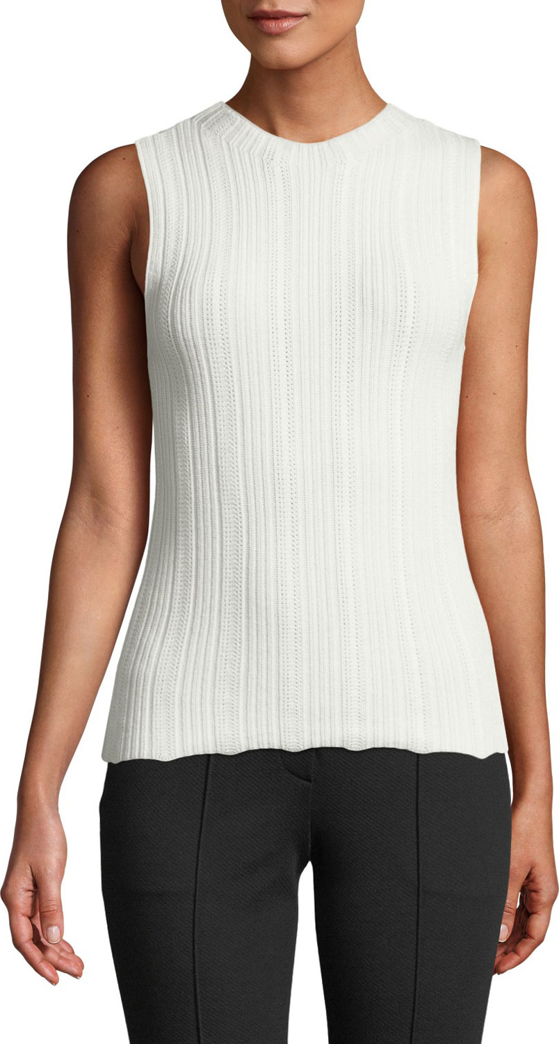 Theory Novelty Crewneck Prosecco Pointelle Shell Top