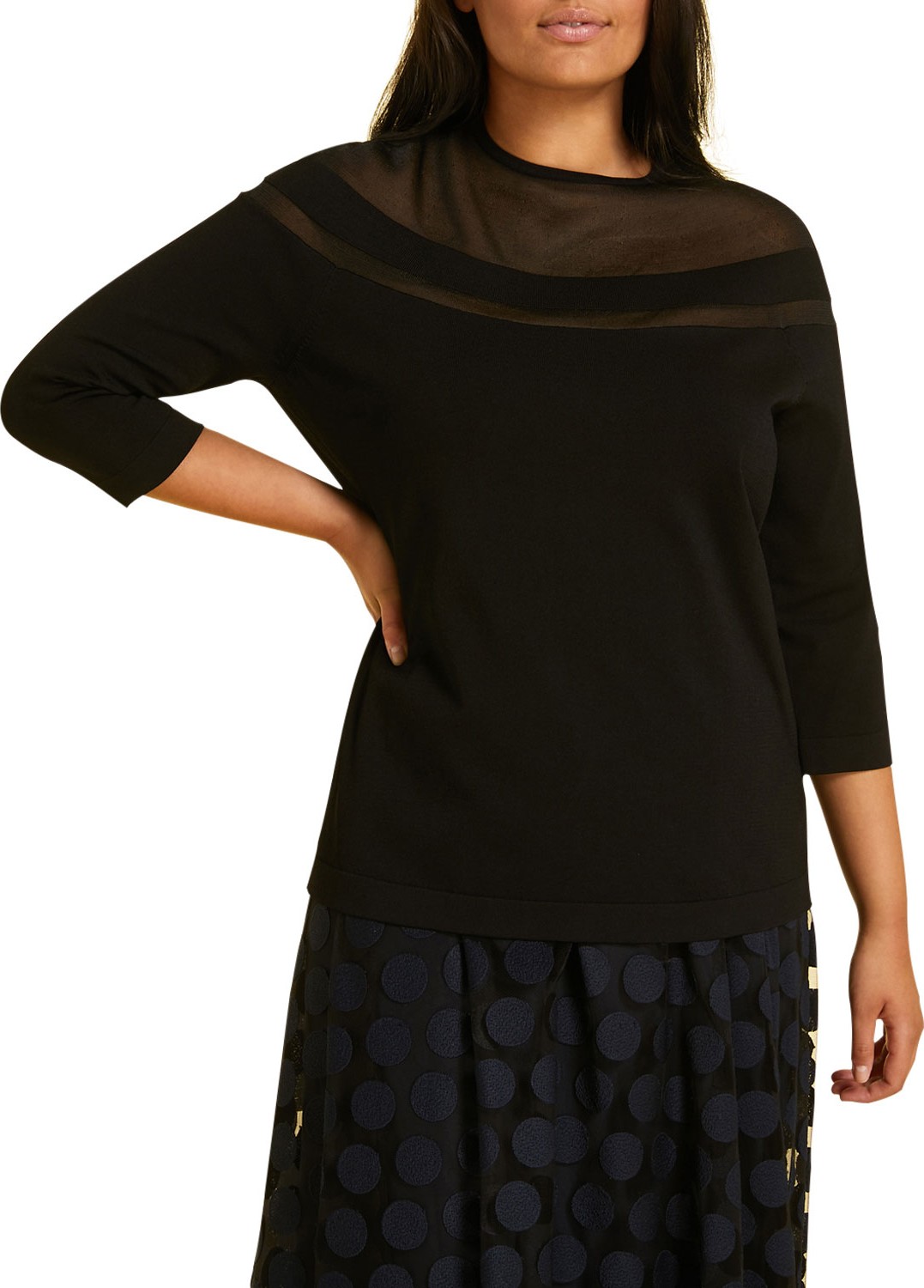 Marina Rinaldi Aire Crewneck 3/4-Sleeve Sweater