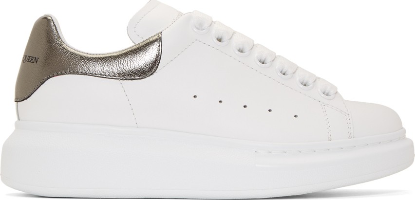 Alexander McQueen White & Gunmetal Metallic Oversized Sneakers