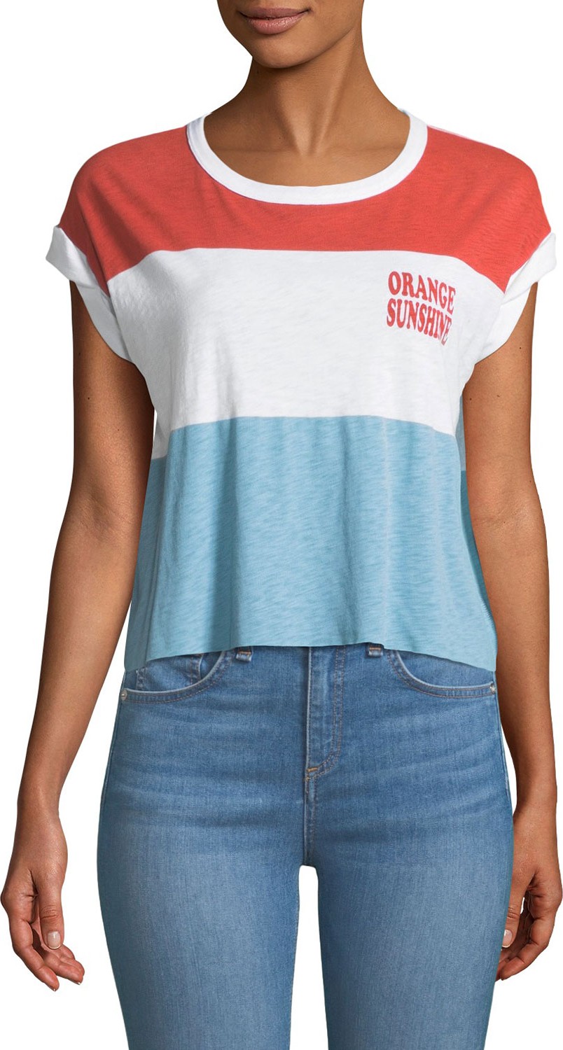 Rag & Bone Percy Crewneck Rolled-Cuff Colorblocked Graphic-Print Tee