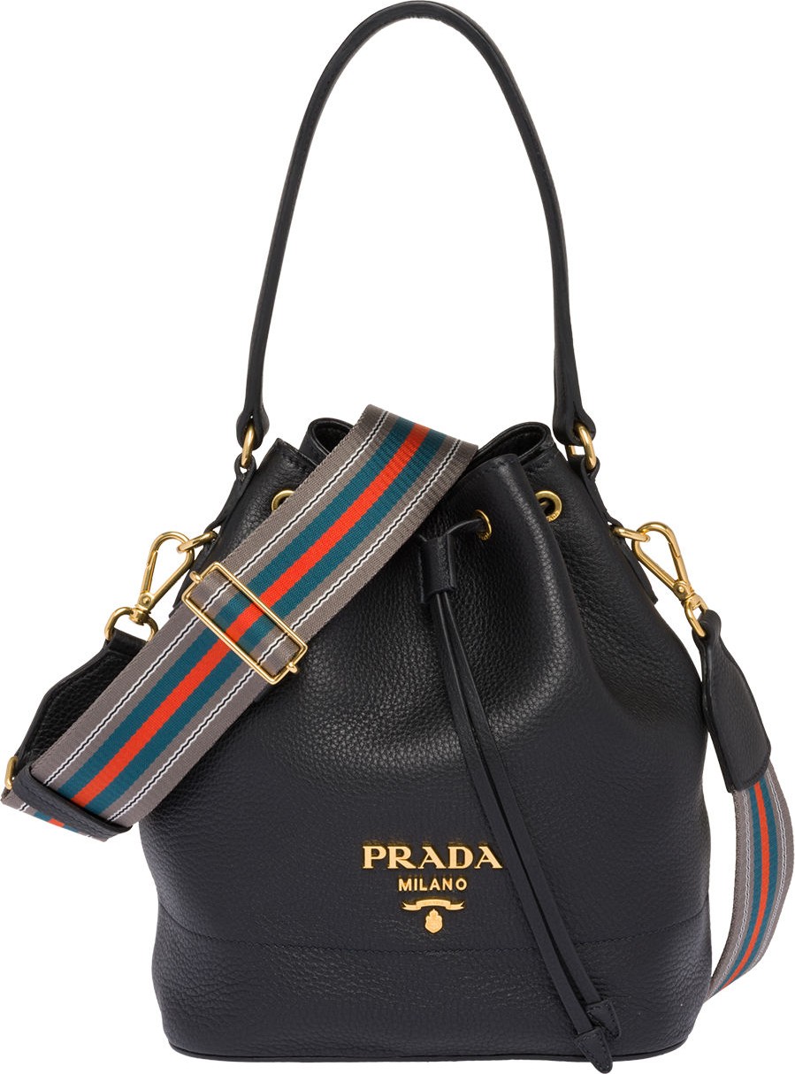 Prada Daino Top-Handle Bucket Bag with Web Strap