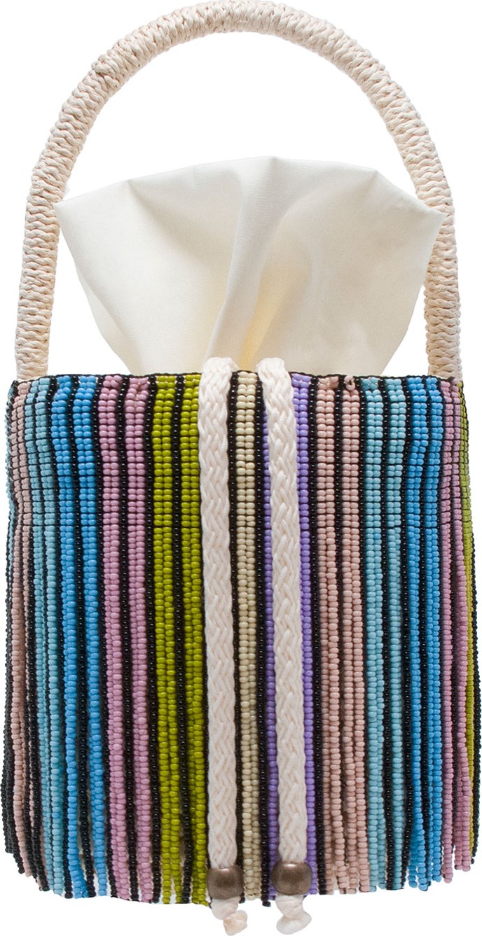 Sensi Studio Beaded Fringe Rainbow Mini Bucket Bag