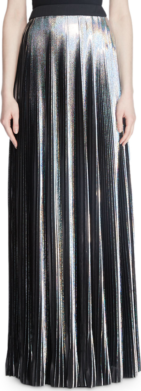 Balmain Hologram Plisse Floor-Length Evening Skirt