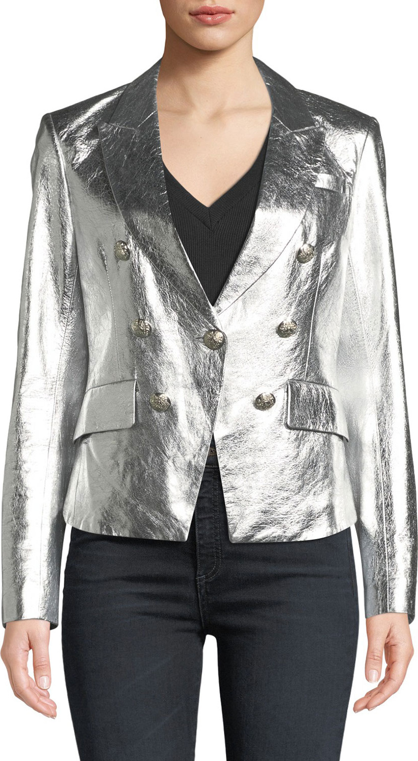 Veronica Beard Cooke Single-Button Metallic Leather Blazer