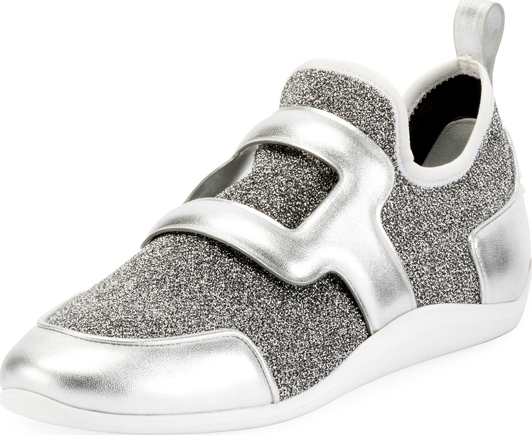 Roger Vivier Sporty Viv Glitter Fabric/Metallic Leather Sneakers