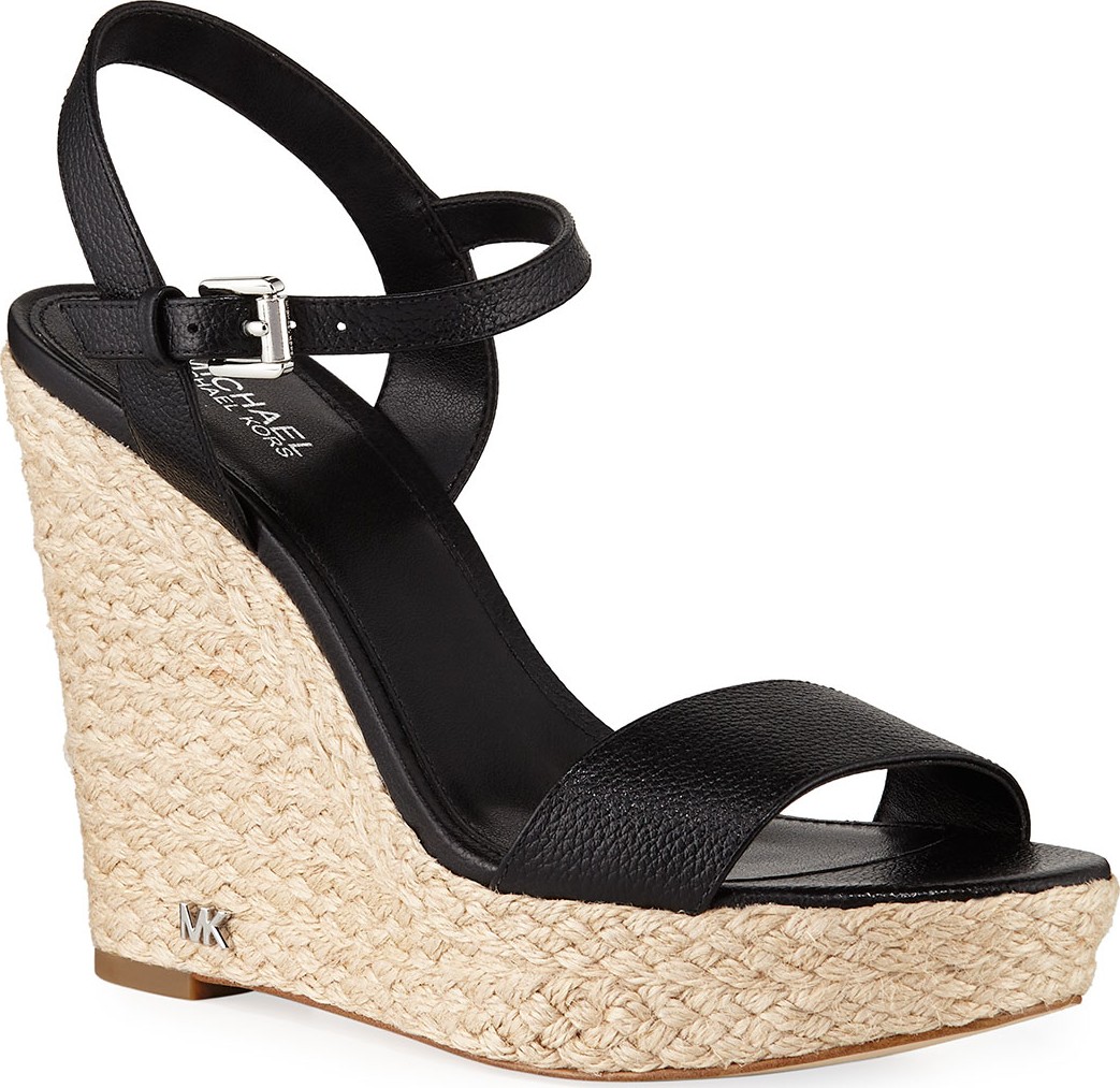 MICHAEL MICHAEL KORS Jill Tumbled Leather Wedge Sandals