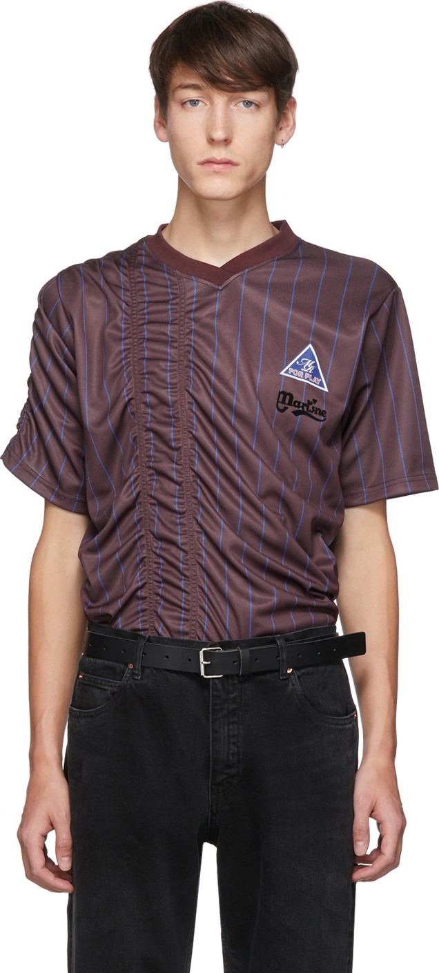 Martine Rose Burgundy & Blue Ruched Football T-Shirt