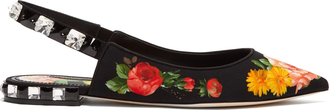 Dolce & Gabbana Crystal-embellished floral-print twill flats