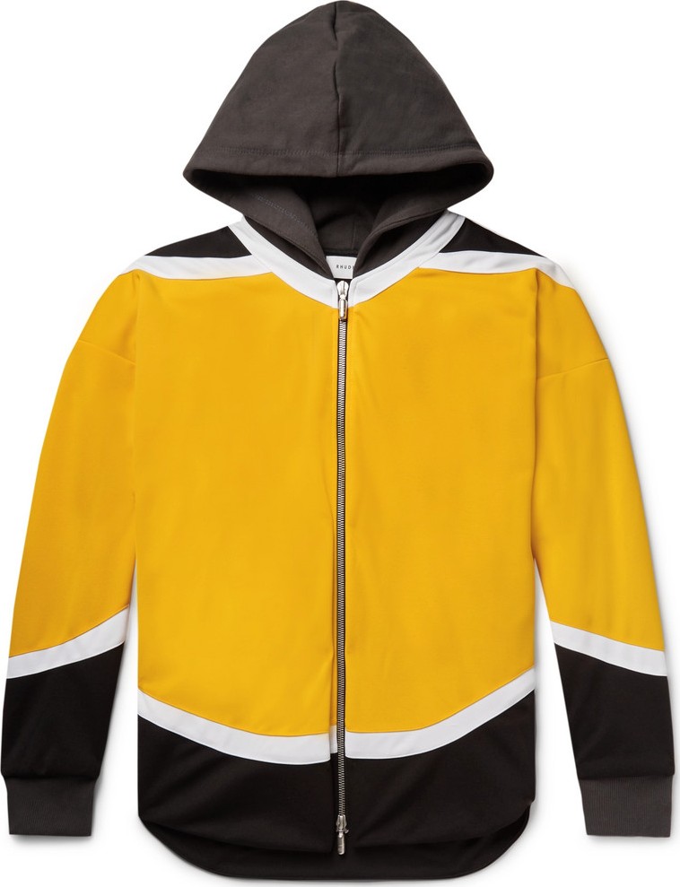 RHUDE Oversized Jersey-Trimmed Colour-Block Nylon Zip-Up Hoodie