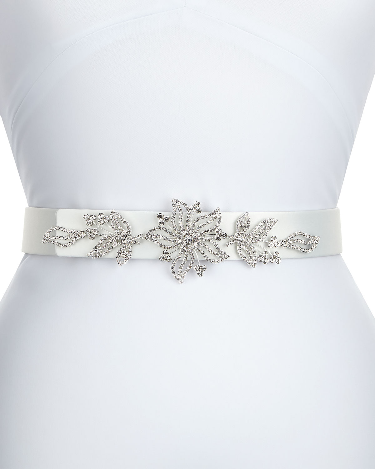 Deborah Drattell Carolina Satin Crystal Belt, White