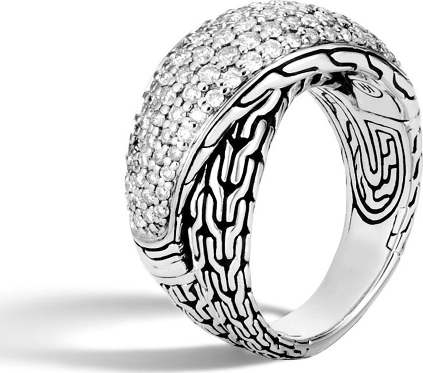 John Hardy Classic Chain Arch Diamond Pave Silver Crossover Ring