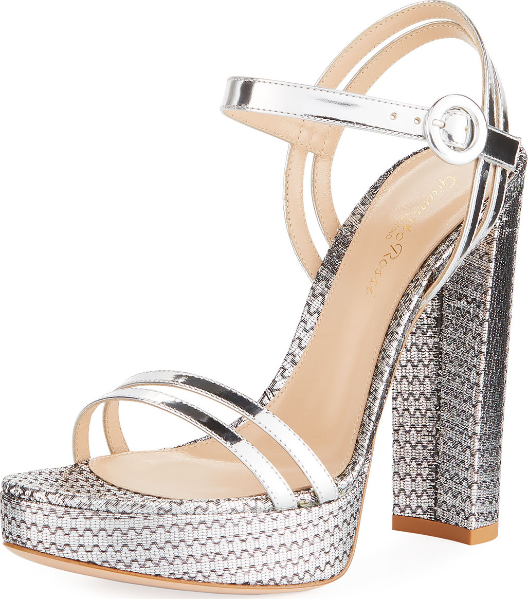Gianvito Rossi Metallic Textured Platform Sandal