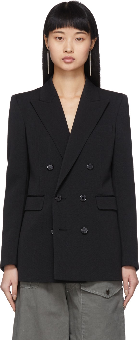 Saint Laurent Black Wool Double-Breasted Grosgrain Blazer