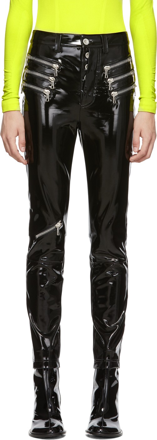 Unravel Black Latex Triple Zip Skinny Trousers