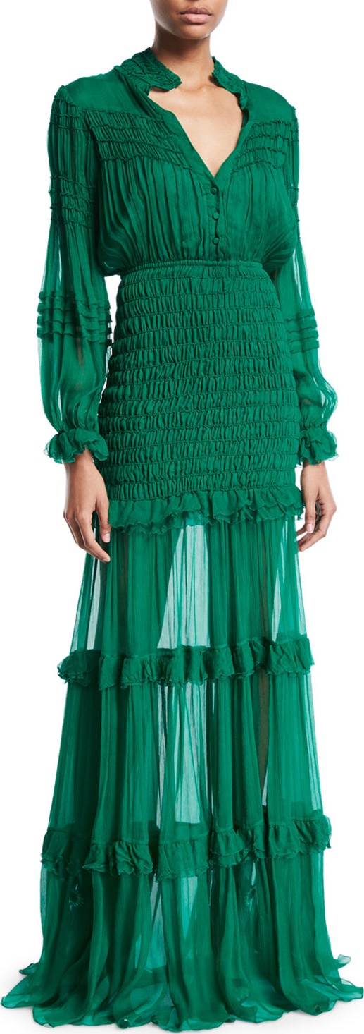 Alexis Sinclair Smocked Ruffle Button-Front Dress