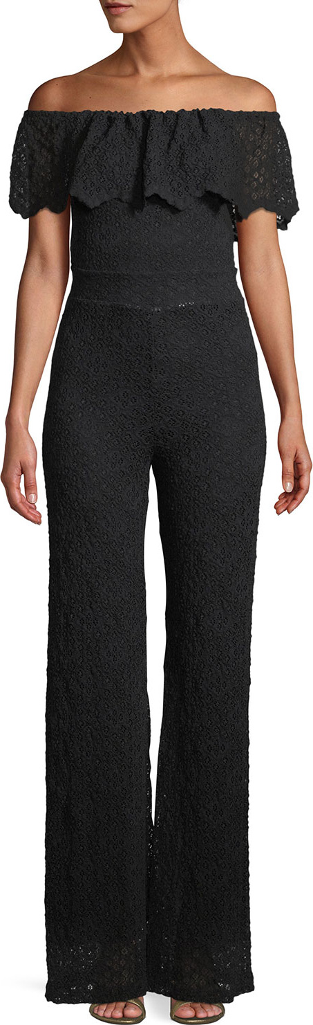 Nightcap Clothing Positano Off-the-shoulder Jumpsuit in Diamond Lace