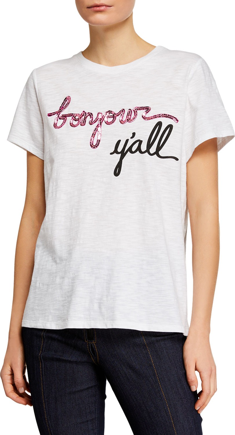 Cinq A Sept Bonjour Y'all Sequined Cotton Tee
