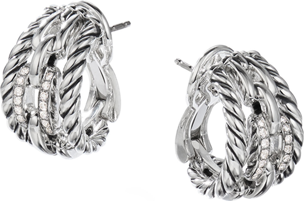 David Yurman Wellesley Link Huggie Hoop Earrings w/ Diamonds