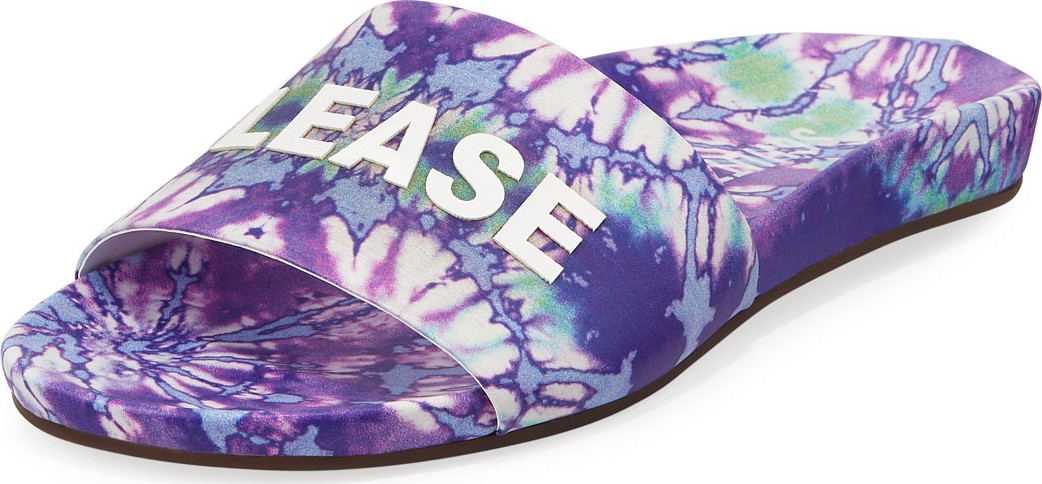 Schutz Beach Please Printed Leather Slides