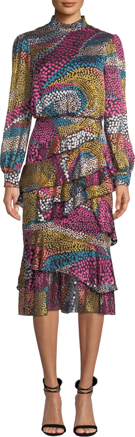 Saloni Isa Mock-Neck Floral-Print Silk Midi Dress